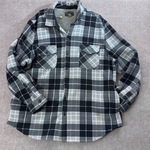 Freedom Foundry Mens XXL Sherpa Lined Flannel Shirt Jacket Black Gray Plaid
